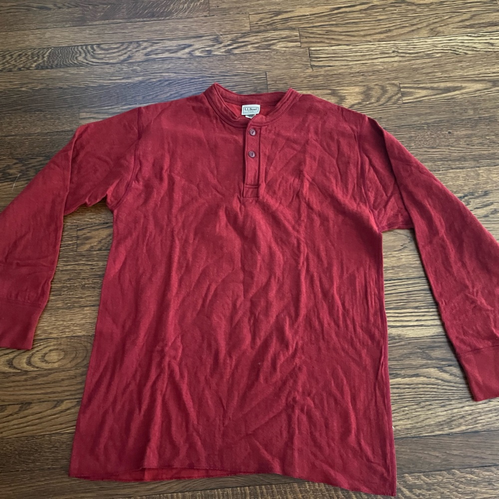 VTG 90s LL Bean River Drivers Henley Shirt Mens L Red 2 Layer Wool Blend